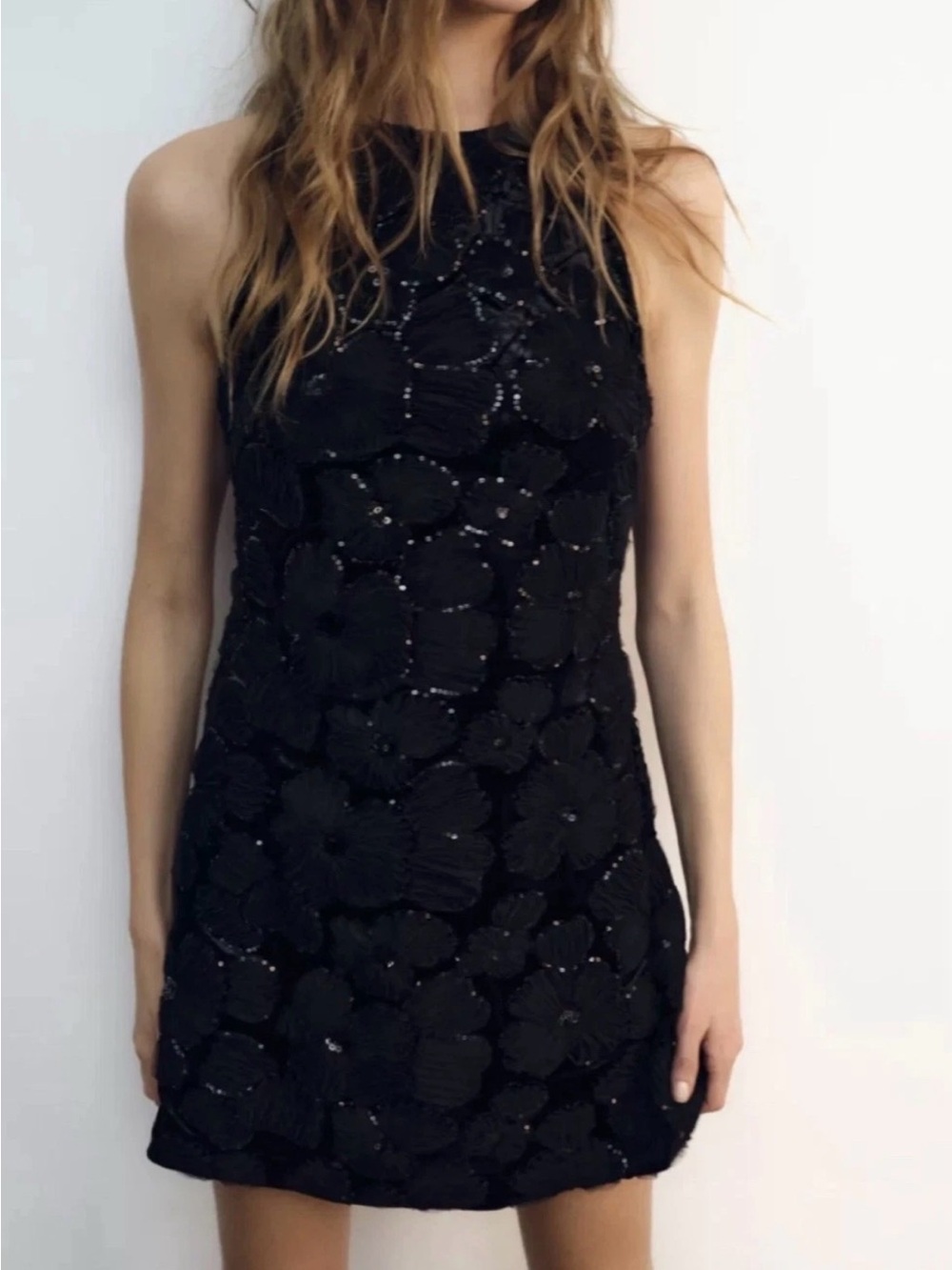 BNWOT Sold Out Zara Textured Flower Sequin Dress 7969/254 Sz S